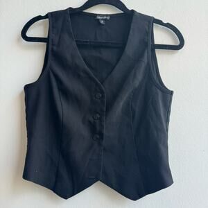 Vintage Mandee Casual Solid Button Black Vest - 3